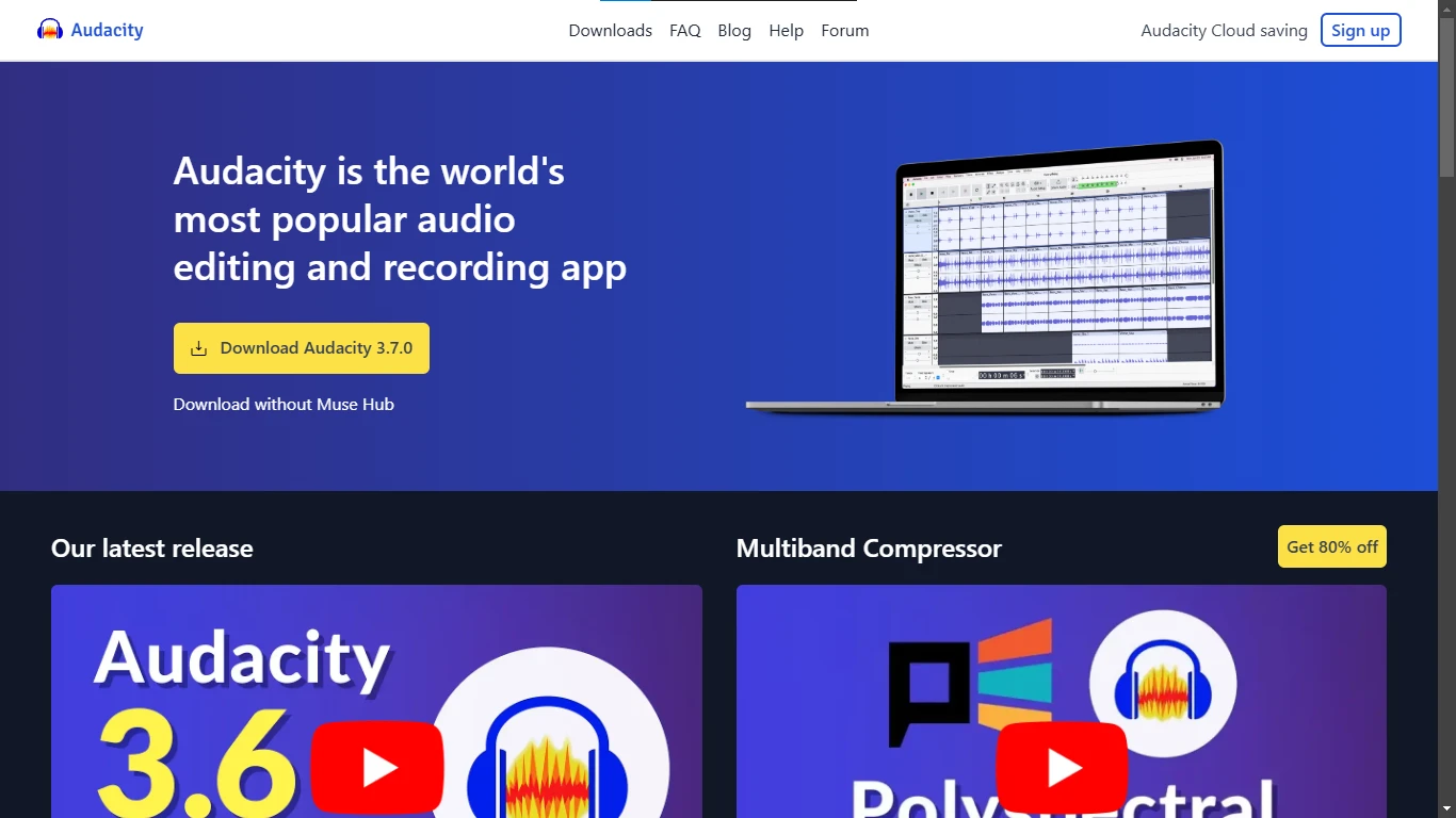 Escolhendo a versão do o Audacity