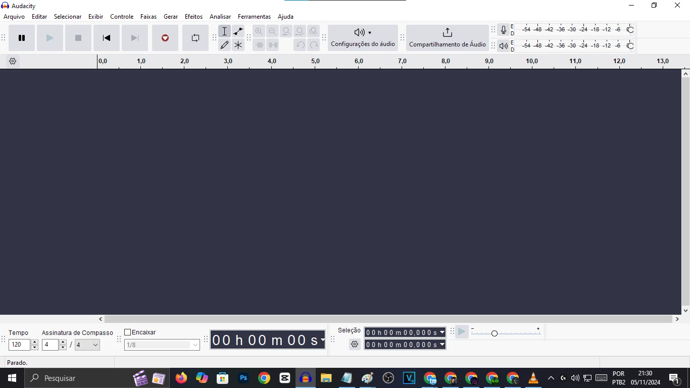 Tela inicial do Audacity