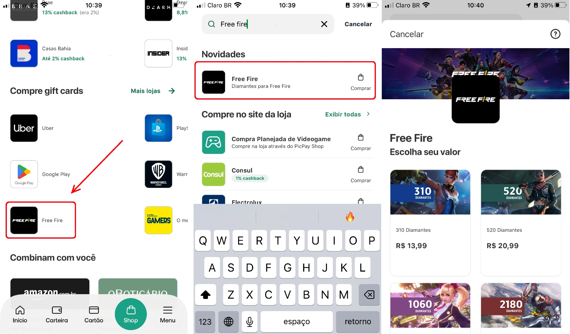 Como recarregar diamantes do Free Fire pelo PicPay