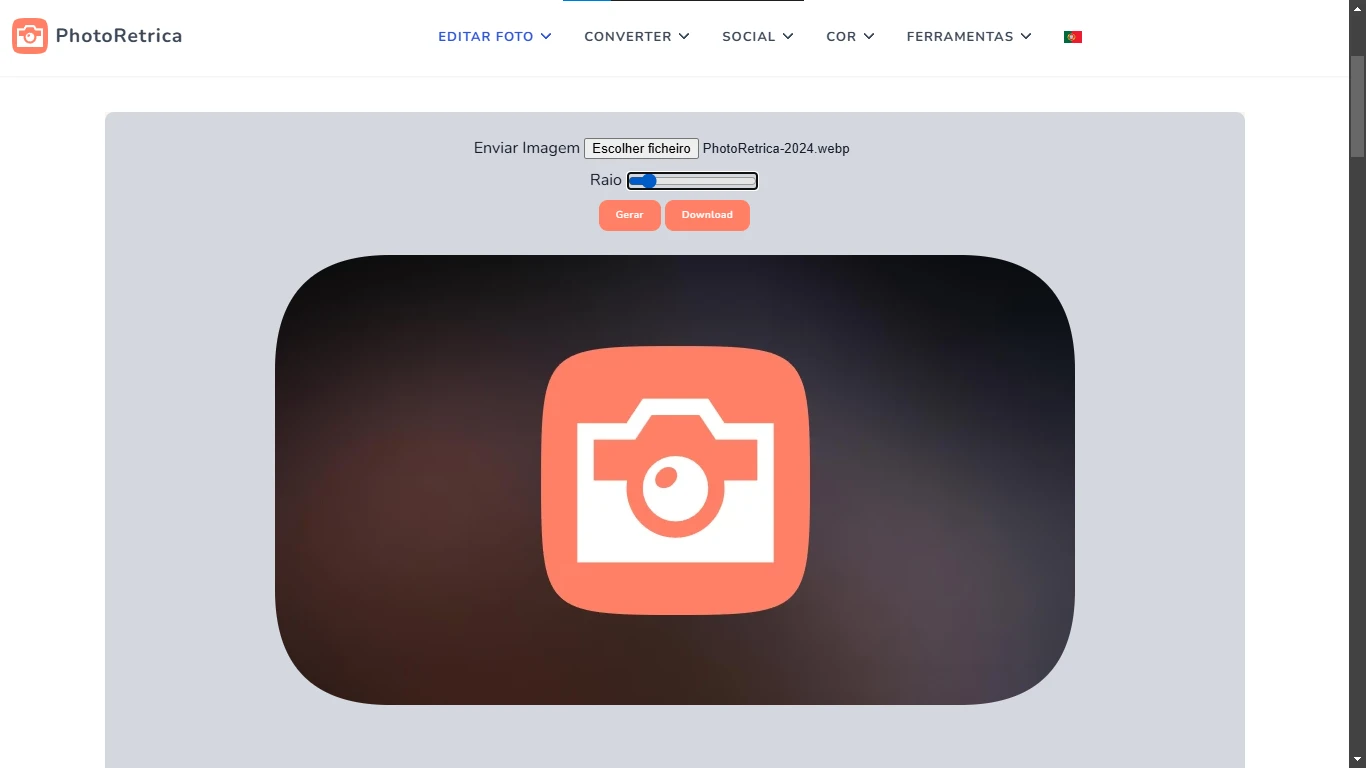 Captura de tela da interface do editor online PhotoRetrica