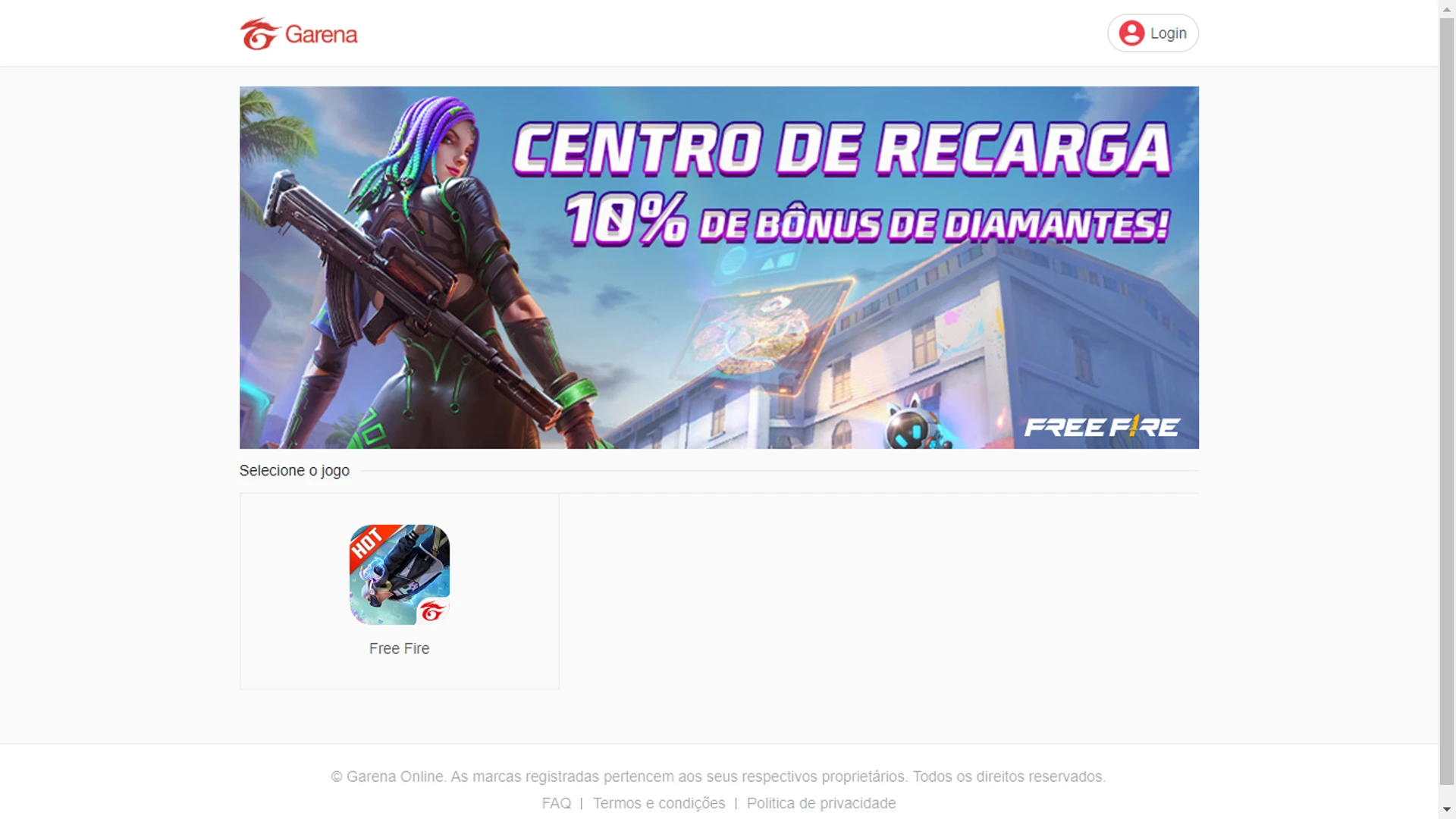 Recarga Jogo - Loja oficial da Garena Free Fire