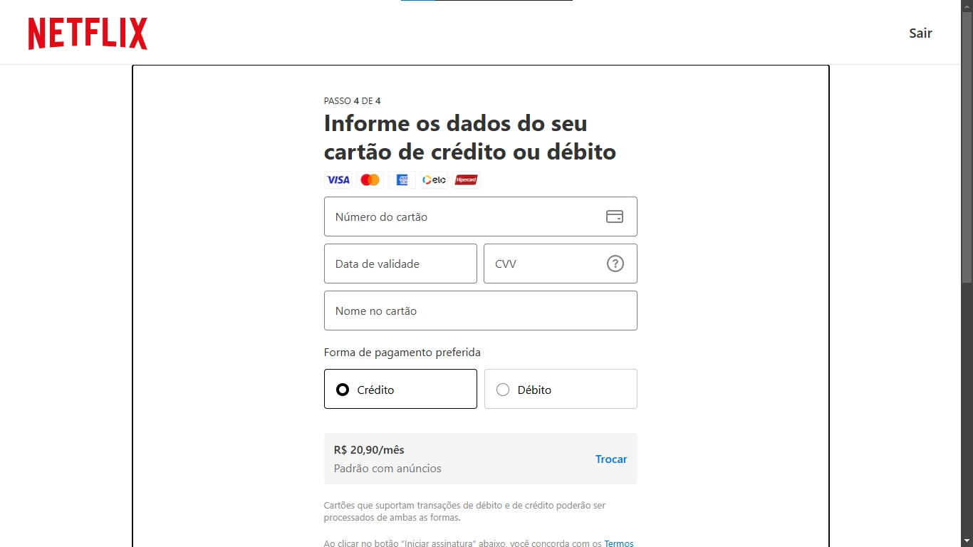 Formas de pagamento Netflix