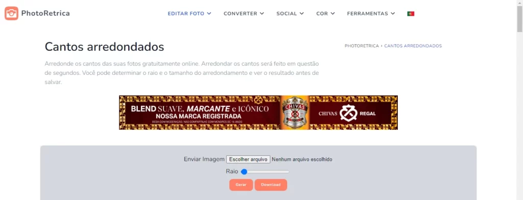 Captura de tela da interface do editor online PhotoRetrica