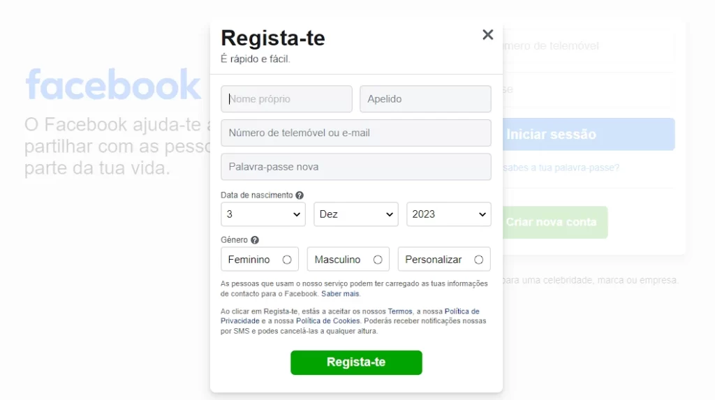 Como se registrar no Facebook