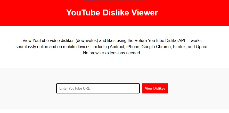 pagina inicial do site YouTube Dislike Viewer