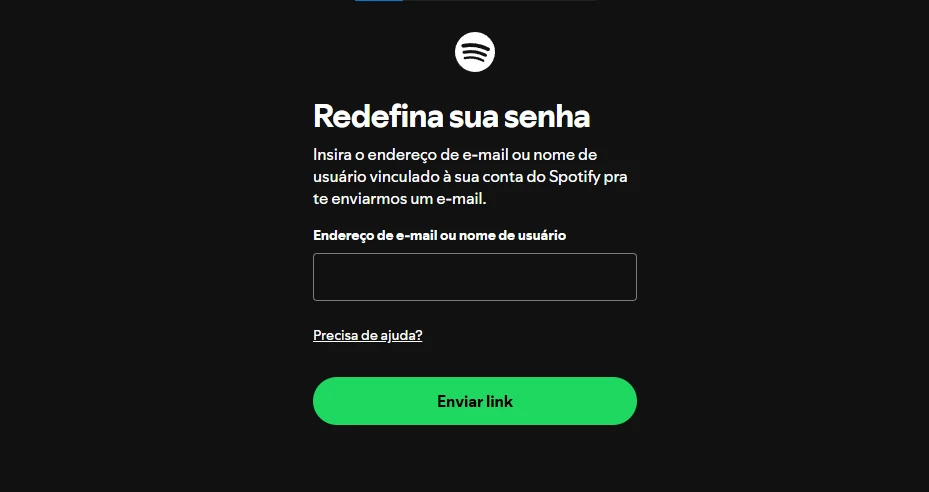 Redefinir senha do spotify