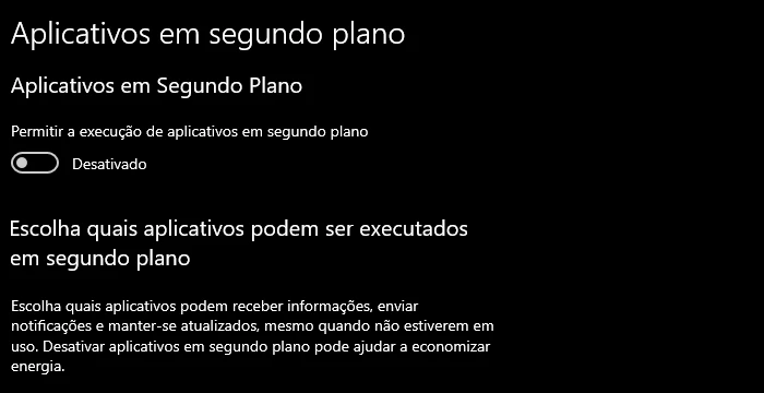 Aplicativos em segundo plano