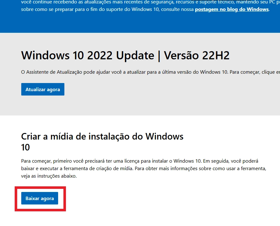 Media de instalação do Windows