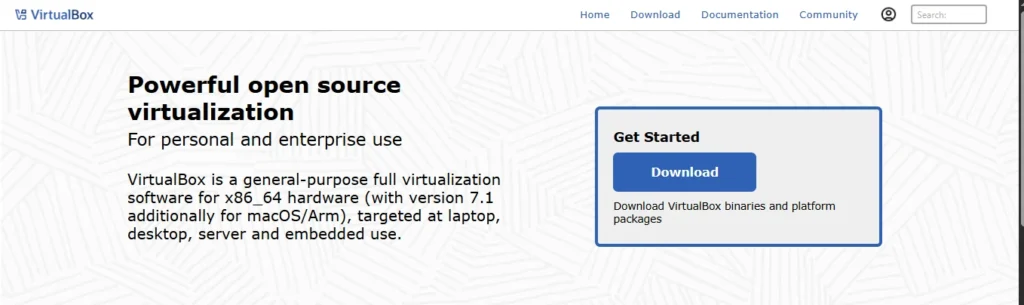 Site do VirtualBox interface