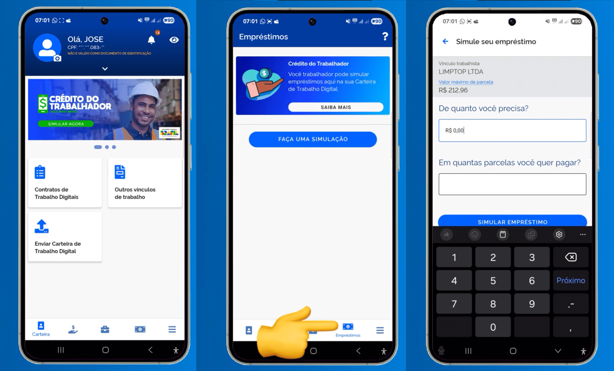 Tutorial de como solicitar o empréstimo do Crédito do Tranbalhador